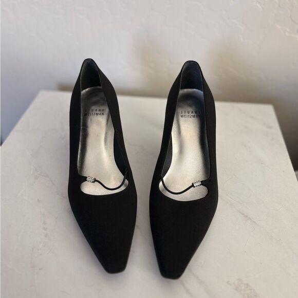 Stuart Weitzman Black Peau De Soie 90s Kitten Heels